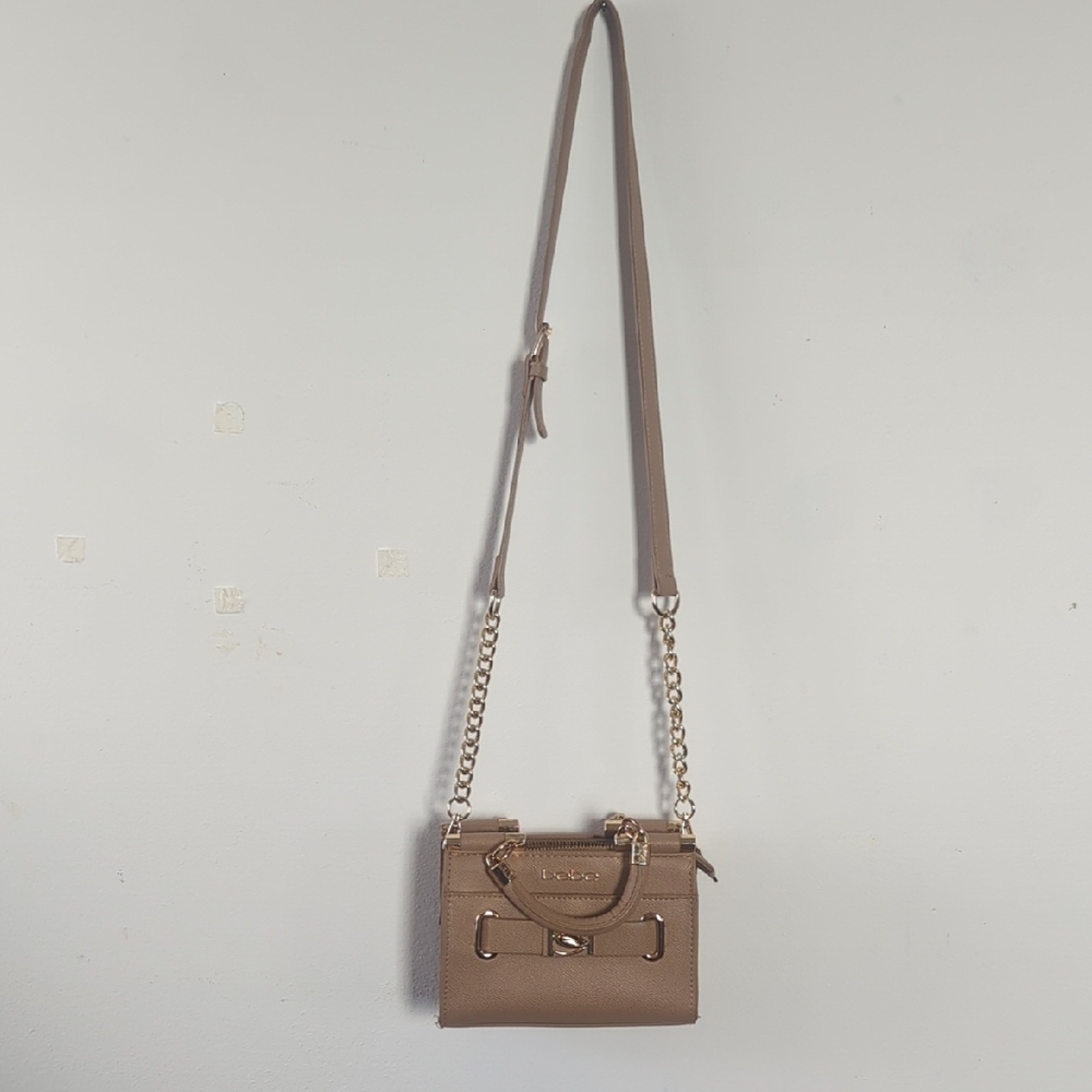 Tan Crossbody Bag with Adjustable Strap and Metal Hardware